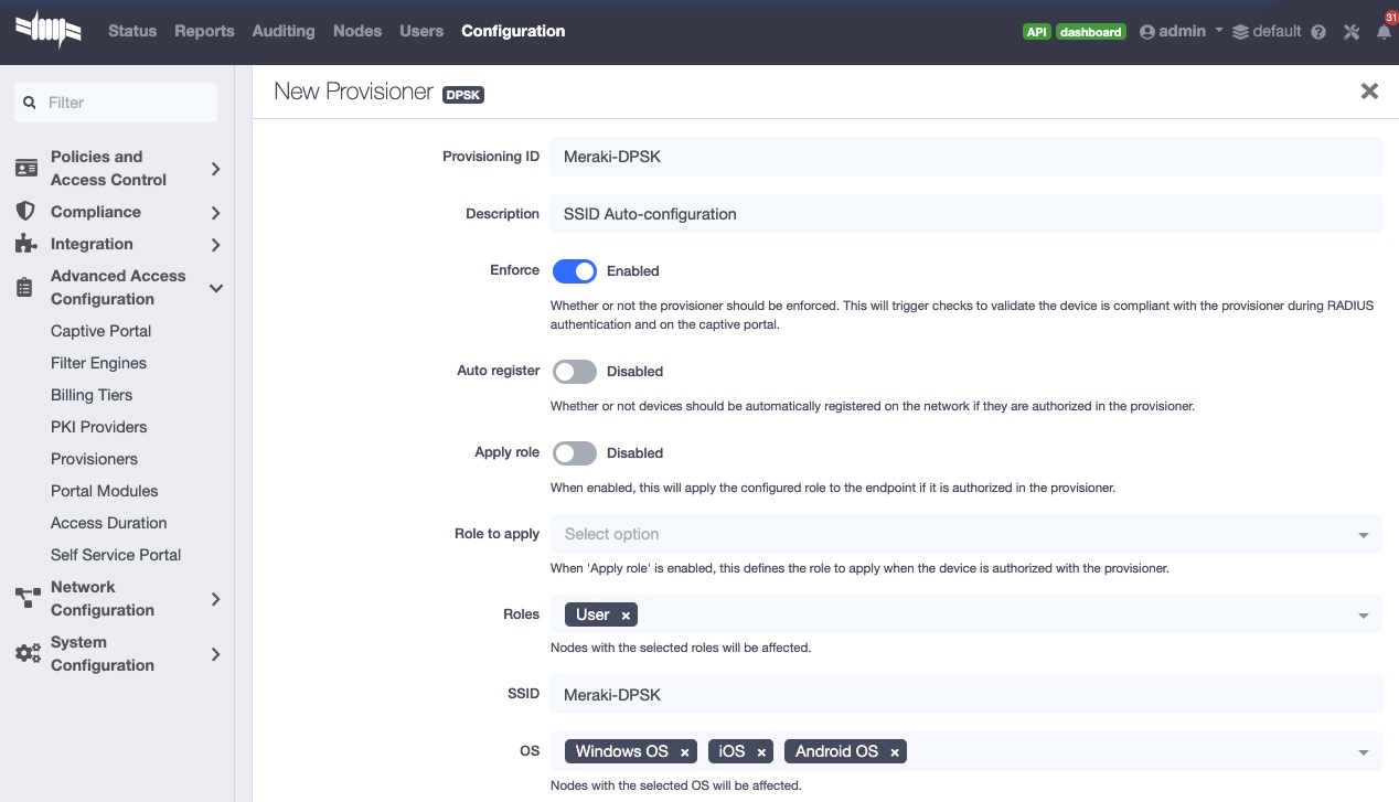 DPSK provisioner configuration