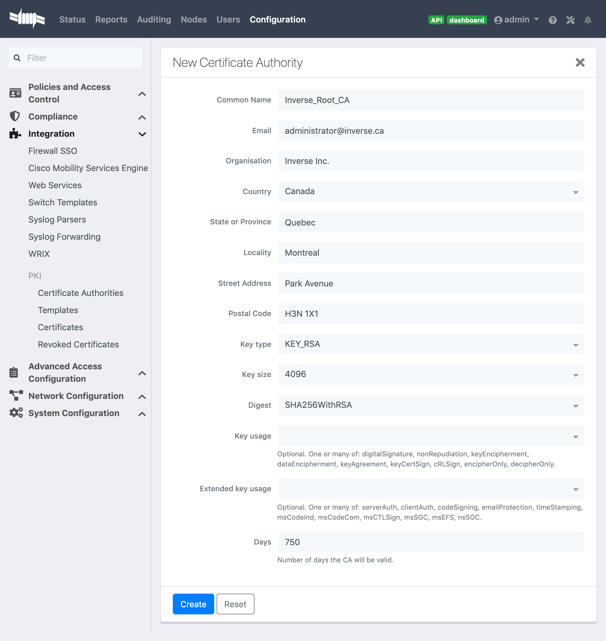 Certification authority creation