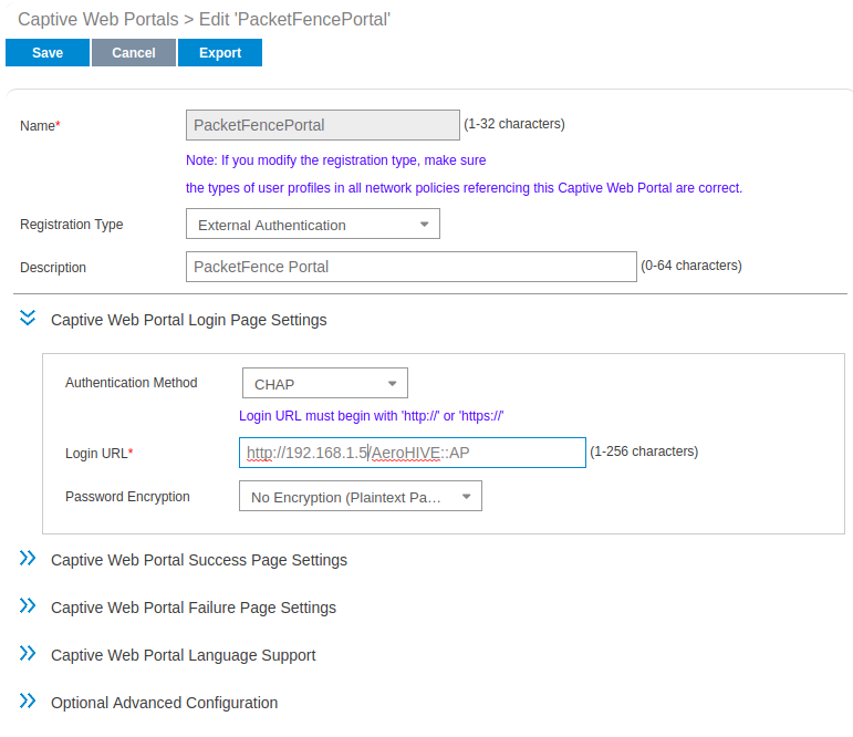 Captive Portal SSID configuration