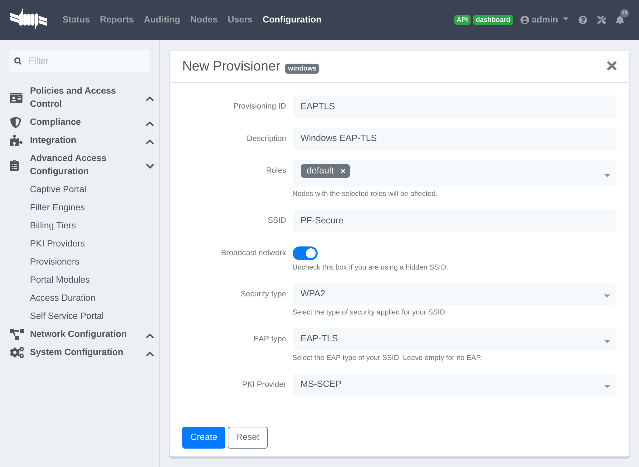 Provisioner EAP-TLS configuration