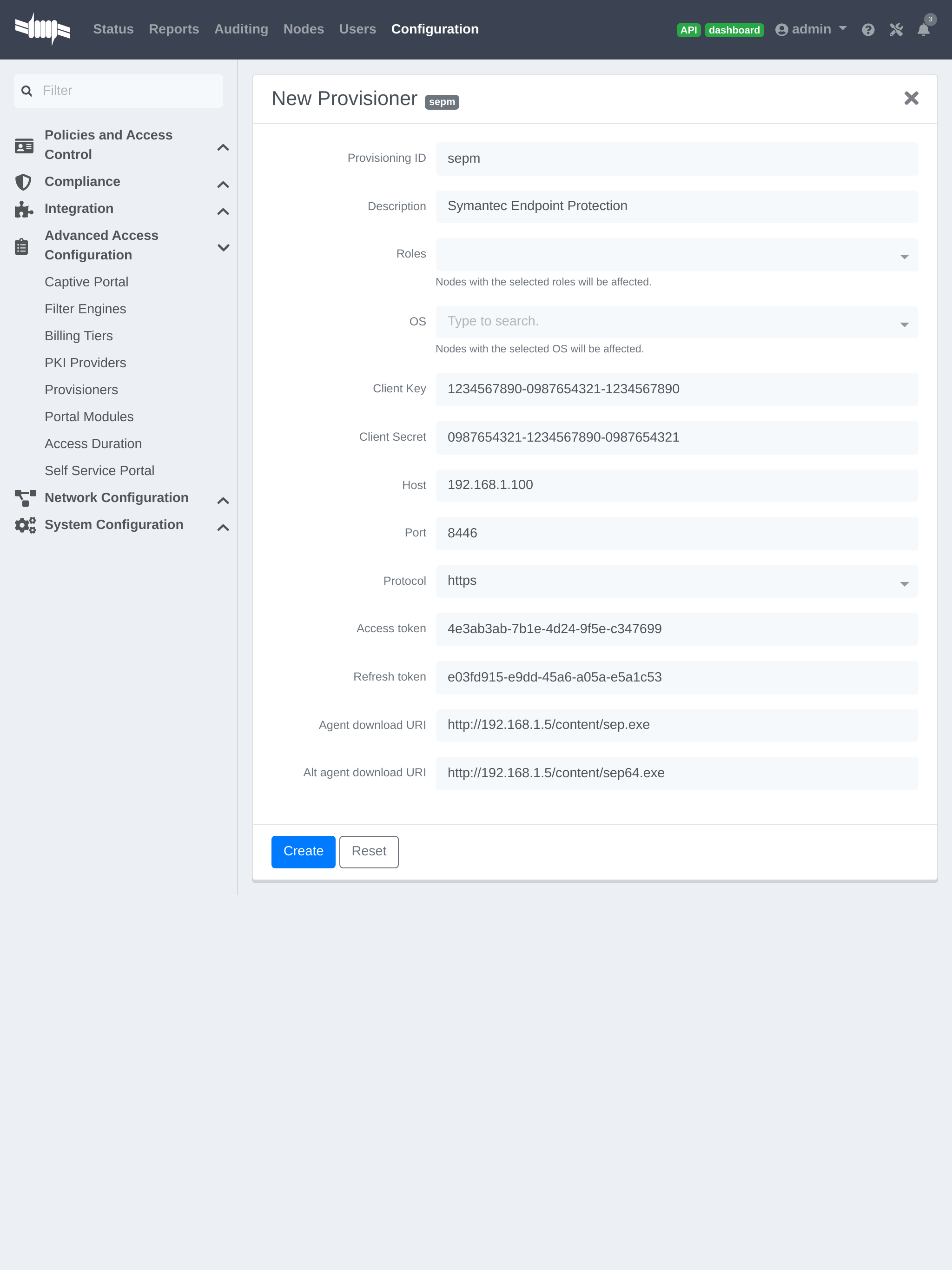 SEPM PacketFence configuration